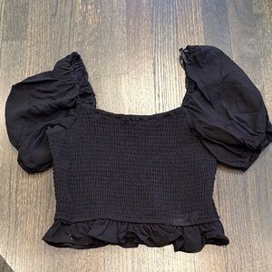 Band of Gypsies Black Smocked Puff Sleeve Blouse